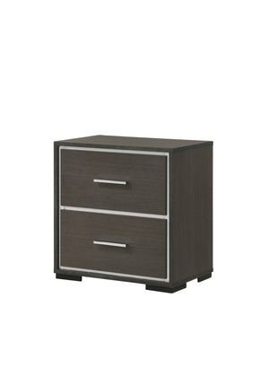 English Elm 1 Piece Contemporary 2-Drawer Nightstand With Chrome Accents Gray Rustic Finish Bedroom Wooden Furniture