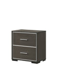 Contemporary 2-Drawer Nightstand, Chrome Accents, Gray Rustic Finish, Bedroom Furniture