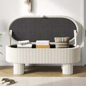 English Elm Modern Corduroy Upholstered Storage Bench with Lift Top Lid for Bedroom Entryway Beige N719P305624A