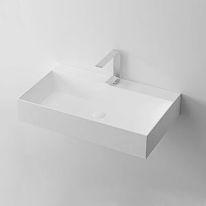 English Elm 36" Stone Resin Wall Mount Trough Sink Matte White Finish for Modern Bathrooms W3034P241878