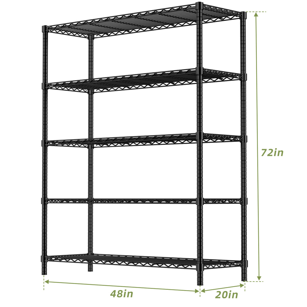 English Elm 48" 5-Tier Black Wire Shelf — Heavy-Duty 400 lb Per Tier, Adjustable 48"x20"x72" Rust-Resistant Rack T3210P308323