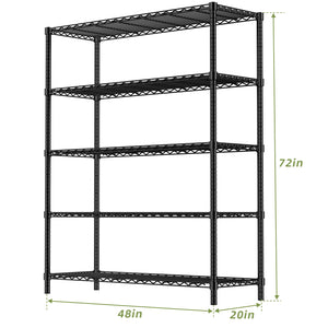 English Elm 48" 5-Tier Black Wire Shelf — Heavy-Duty 400 lb Per Tier, Adjustable 48"x20"x72" Rust-Resistant Rack T3210P308323