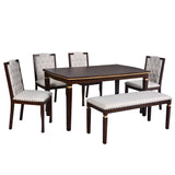 English Elm 6-Piece Kitchen Dining Table Set, 60" Rectangular Table and 4 High-Back Tufted Chairs & 1 Bench For Dining Room and Kitchen (Espresso)