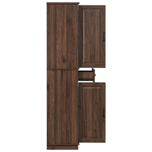English Elm K&K 71" Tall Farmhouse Pantry Cabinet with Groove Edges, 3 Pull-Out Organizers, 6 Door Shelves Brown N707P256507Z