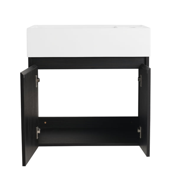 English Elm 24 Inch Bathroom Cabinet Resin Sink Vanity with Soft-Close Doors, Beveled Handle, Water-Resistant Finish Black Chestnut W999P228747