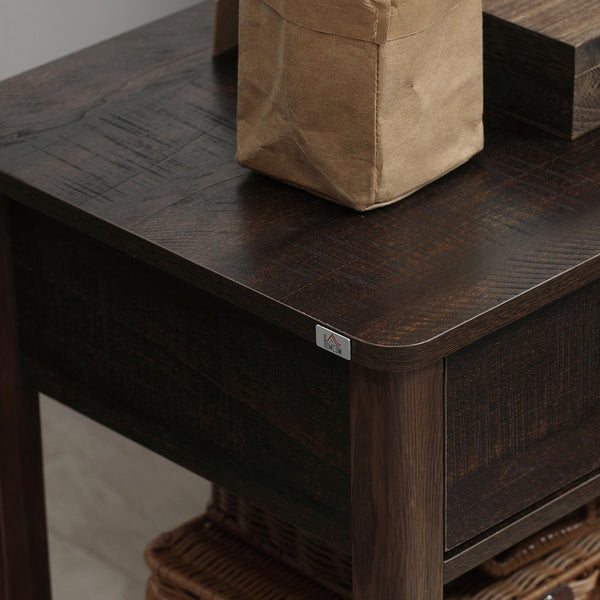 English Elm HOMCOM Farmhouse End Table with Drawer and Open Shelf for Small Spaces Sturdy MDF Accent Table Bronze W2225P249997