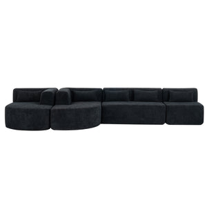 English Elm 144" Upholstered L-Shape Sofa with Bouclé Fabric, Plush Pocket-Spring Seats & Five Pillows for Living Room Black N719S001850B