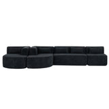 English Elm 143.7" Upholstered Sofa Free-Combined Sofa Couch With Two Chaise Lounge and Five Back Pillows For Living Room, Black