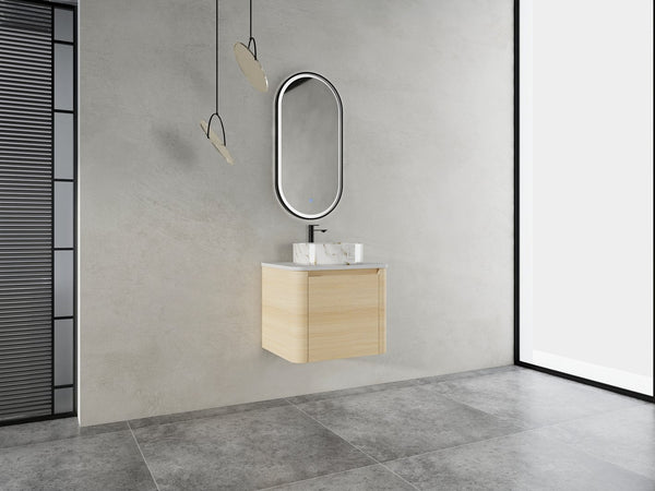 English Elm 24'' Sleek Wall-Mounted Bathroom Vanity With Ceramic Vessel Sink & Soft-Close Door For Small Spaces W999S00459