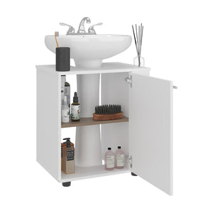 English Elm Under Sink Storage Cabinet with 2 Doors and Shelves — Sleek Oak & Black Wengue Finish for Bathrooms White 25.98 L x 27.17 W x 4.72 H B097P395903