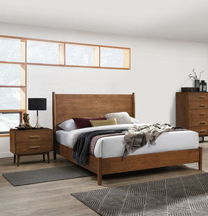 English Elm Walnut Mid-Century Modern 3-Piece Bedroom Set - Elegant Eastern King Bed With 2 Nightstands B2741S00462-GIGA