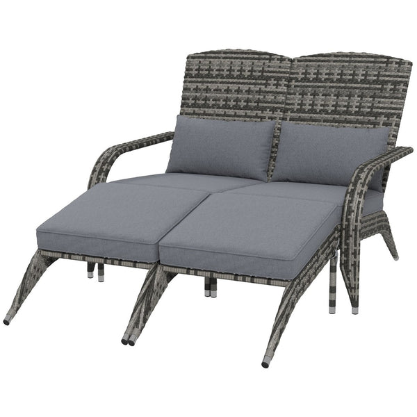 English Elm Outdoor Pe Rattan High Back Lounge Chair with Footstools for Patio Fire Pit Gatherings Gray T3971S00256