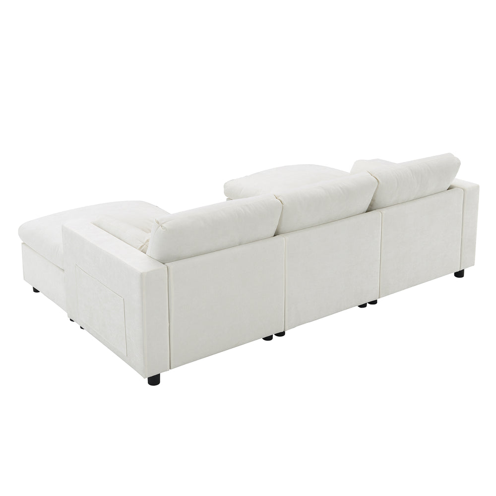 English Elm 86.5'' Chenille Modular Sectional Sofa with Storage Pockets, 5-Seat U-Shaped Cloud Sofa with Ottomans & Pillows White N723S8723A