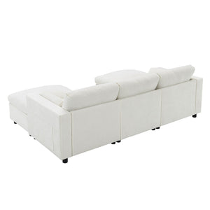 English Elm [video]86.5'' Chenille U-shaped Sectional with Dual Ottomans and Storage Pockets for Living Rooms White N723S7723A