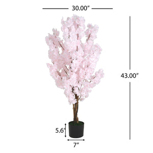 English Elm Christopher Knight Home® - 43" Artificial Cherry Blossom Tree Silk Pink in Black Pot — Lifelike Sakura Decor, Pre-Potted, No Assembly (43" H) N772P286776P