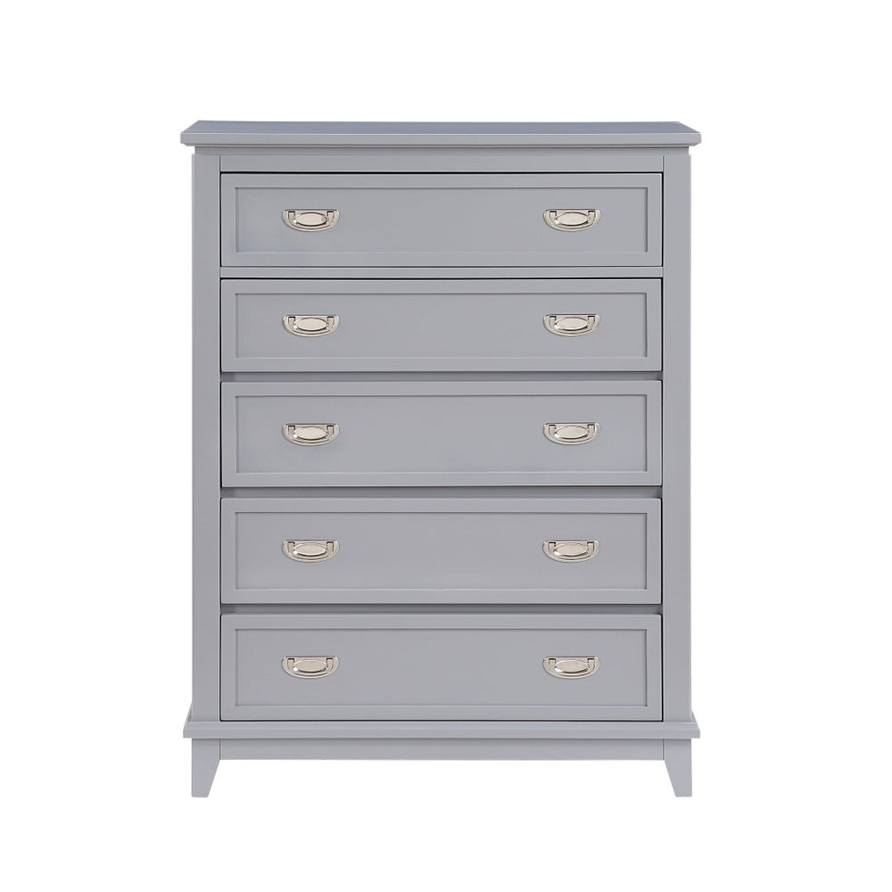 English Elm Gray Lacquer Five Drawer Vertical Dresser with Nickel Pulls for Modern Bedroom Storage Gray B011P463882