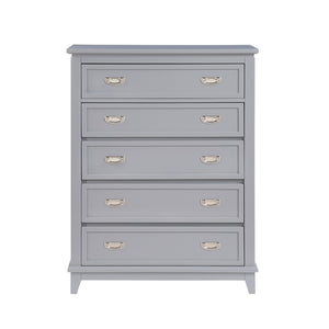 English Elm Gray Lacquer Five Drawer Vertical Dresser with Nickel Pulls for Modern Bedroom Storage Gray B011P463882