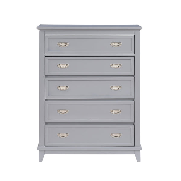 English Elm Gray Lacquer Five Drawer Vertical Dresser with Nickel Pulls for Modern Bedroom Storage Gray B011P463882