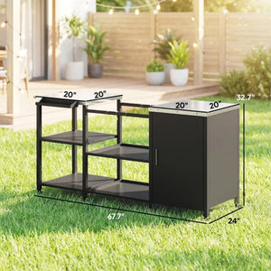 English Elm Heavy Duty Stainless Steel Outdoor Grill Cart with Storage Cabinet and Prep Tables T3971S00198