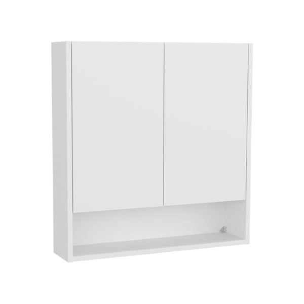 English Elm Double-Door Mirrored Medicine Cabinet with Interior Shelves, Wall-Mounted Kronos White Finish, Sleek Design B200P362003
