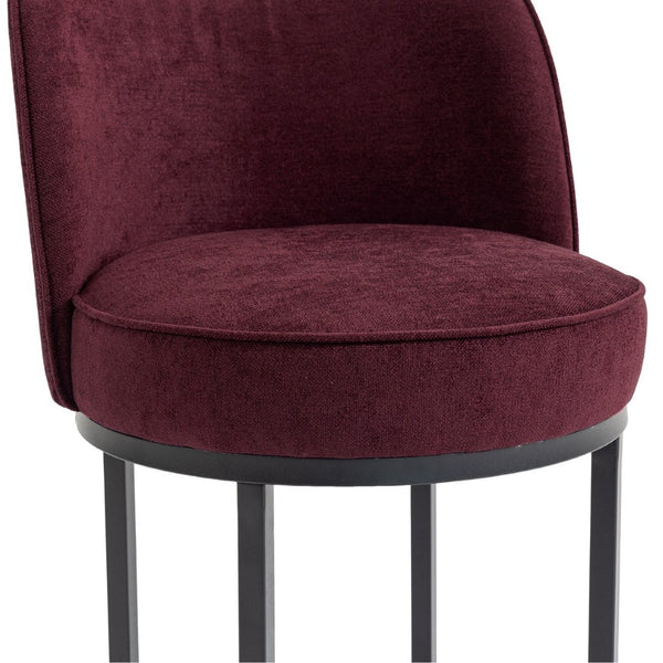 English Elm Counter Height Barstools Set of 2 Linen Upholstered Barrel Seat with Iron Legs Wine Red W395P410434