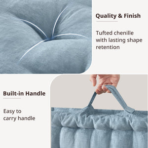 JLA Home Intelligent Design - Poly Chenille Square Floor Pillow Cushion with Tufted Scalloped Edge, OEKO-TEX Soft Plush Support Aqua ID31-2468