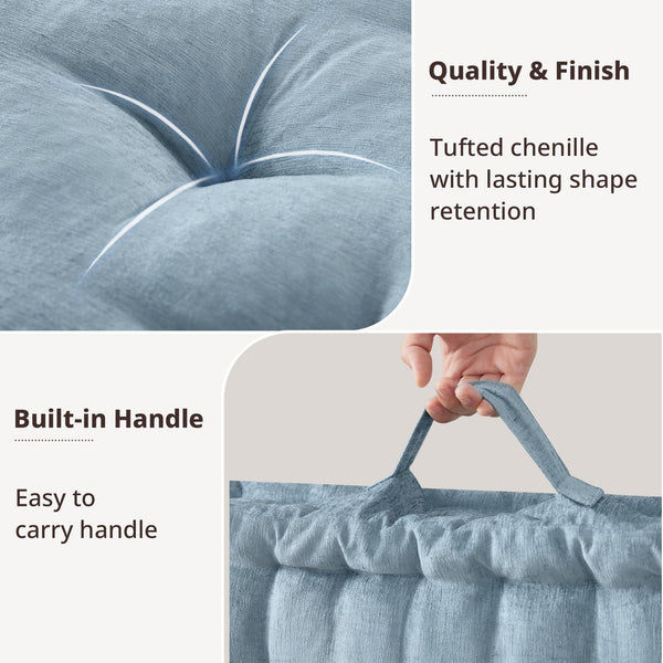 JLA Home Intelligent Design - Poly Chenille Square Floor Pillow Cushion with Tufted Scalloped Edge, OEKO-TEX Soft Plush Support Aqua ID31-2468