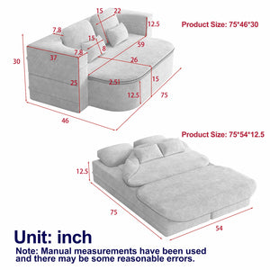 English Elm 75''2-In-1 Foldable Sofa Bed - Versatile Corduroy Lounge With Integrated Blanket & Pillows For Comfort W834P317046