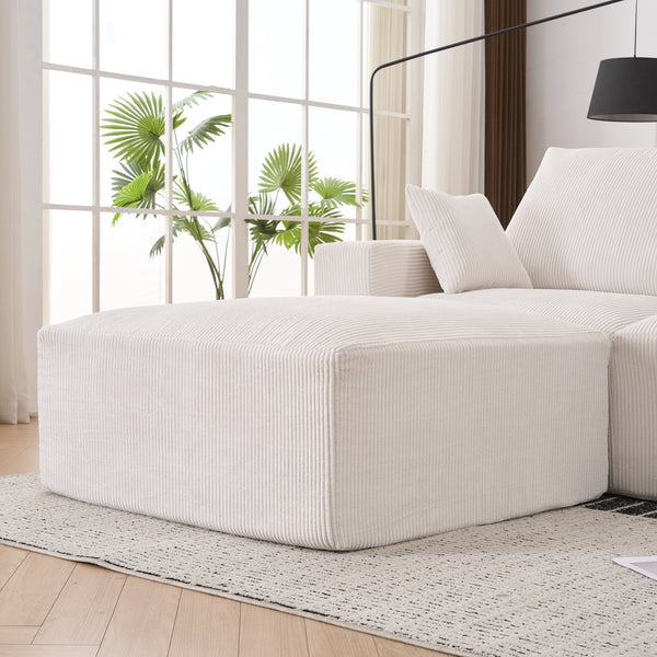 English Elm Boneless 113" U-Shaped Cloud Sectional Sofa — Plush Corduroy Full-Foam Modular Sleeper with Ottomans Beige+White W3401P346218