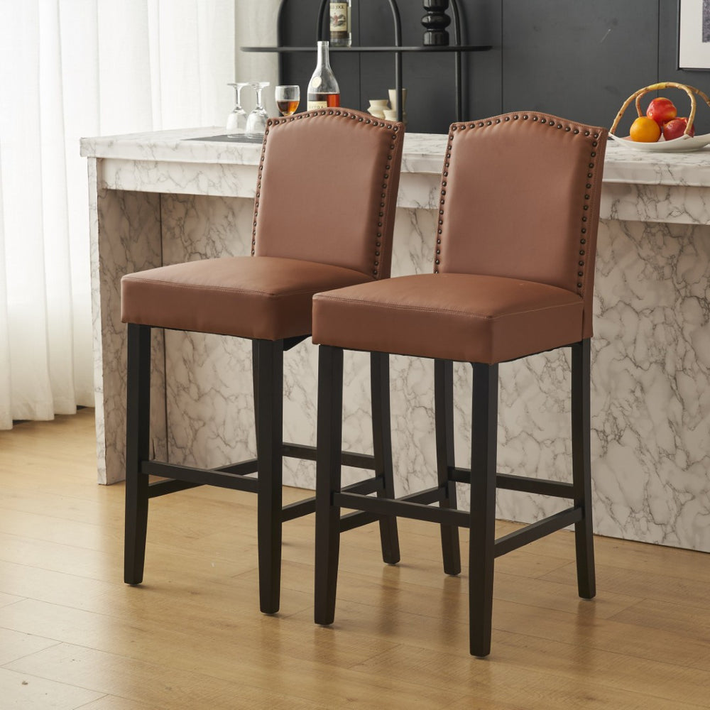 English Elm Barstools Set of 2 Pu Leather Seating Rubberwood Legs for Kitchen Island or Home Bar N779P254675L