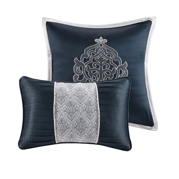 English Elm 8 Piece Jacquard Comforter Set In Navy & Silver - Luxurious Hotel-Style Bedding For King Beds B035128893