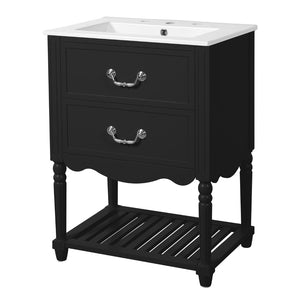 English Elm 24'' Vintage Bathroom Vanity with Ceramic Sink Soft Close Drawers Open Shelf Black N710P411237B