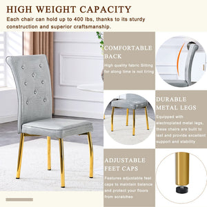 English Elm A Set of 2 Crystal Button Faux Leather Dining Chairs with Embossed Croc Texture Gold,Gray W3226P340256