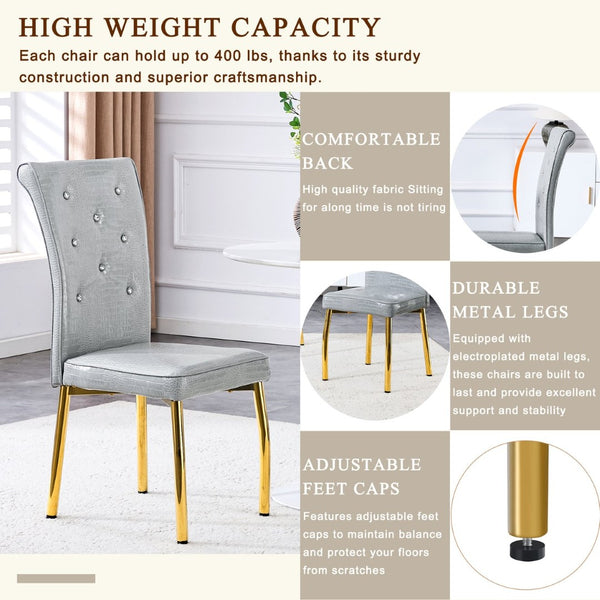 English Elm A Set of 2 Crystal Button Faux Leather Dining Chairs with Embossed Croc Texture Gold,Gray W3226P340256
