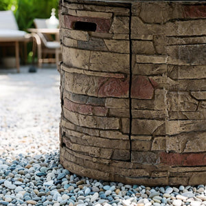 English Elm 36'' Propane Gas Fire Pit Table 50,000BTU Round MgO Top Hidden Tank Cover Pulse Ignition W853P293854