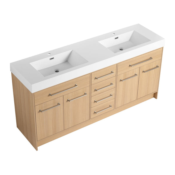 English Elm 72" Freestanding Bathroom Vanity with Double Resin Sink, Original Oak Finish, 4 Doors & 6 Drawers, Soft-Close W1972P315234