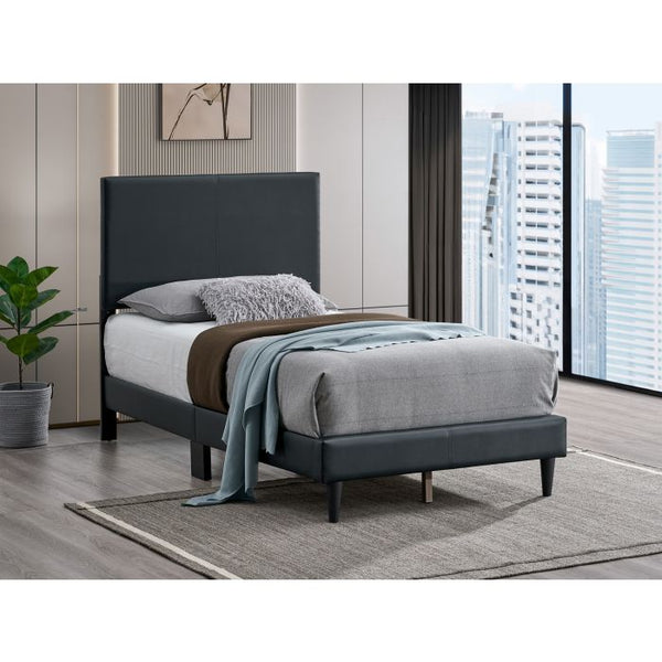 English Elm Baron Full Bed Frame with Faux Leather Upholstery, Slat Support, Adjustable Headboard Height, Fits 7–13" Black 26.37 L x 45.47 W x 7.48 H B078P380167