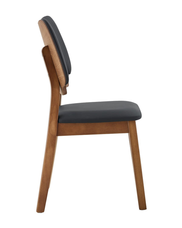 English Elm 2 Solid Walnut Toned Wood Dining Chairs Gray Fabric Seat Hollowed Backrest Modern Black,Walnut W1151P455534