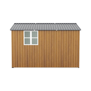 English Elm 10x12 Ft Galvanized Steel Outdoor Shed Dual Zone Lockable Sliding Doors Backyard Storage Yellow W1598S00033