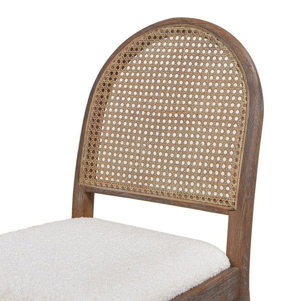 English Elm Jennifer Taylor Home - Panama Curved Resin Cane Rattan Side Dining Chair Set of 2 with Oak Frame & Charcoal Boucle Upholstery White B2719P238359
