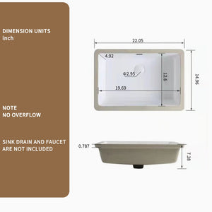 English Elm Rectangular Undermount Ceramic Basin with Overflow for Modern Bathroom Vanity W3402P326511