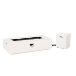 English Elm Christopher Knight Home® - Outdoor 56" Rectangular MGO Fire Pit White — 50,000 BTU Lightweight Concrete Modern Patio Heater N772P269208W