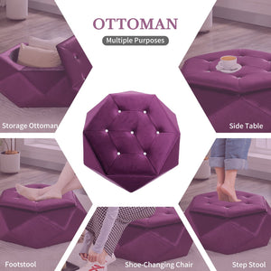 English Elm Christopher Knight Home® - Elegant Velvet Polygon Diamond Tufted Storage Ottoman with Spacious Interior, Durable Multi-Use Seating and Footrest Purple 34.64 L x 29.75 W x 15 H N761P277690A