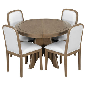 English Elm Trexm Rustic Farmhouse Extendable Dining Set Seats Six with Upholstered Rubberwood Chairs Espresso ST000152AAP