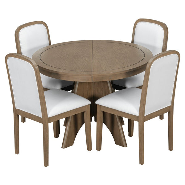 English Elm Trexm Rustic Farmhouse Extendable Dining Set Seats Six with Upholstered Rubberwood Chairs Espresso ST000152AAP