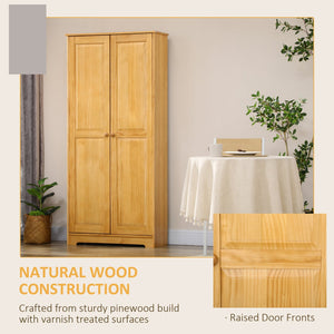 English Elm Homcom 67" Pinewood Pantry Cabinet With Adjustable Shelves & Soft-Close Doors For Kitchen Storage W2225P229422