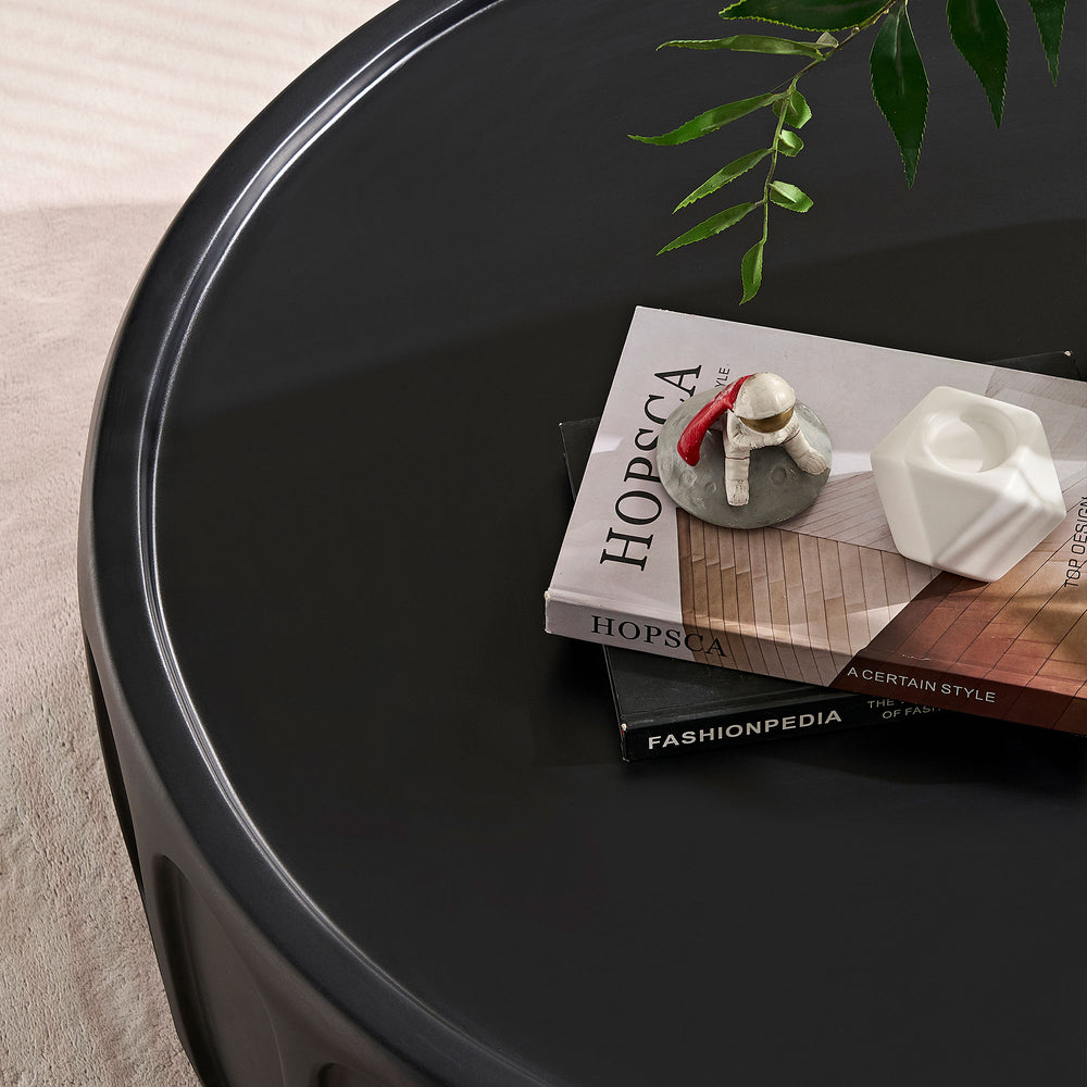 English Elm 35.43'' 35.43" Round Center Coffee Table Fiberglass Matte Beige, No Assembly, Raised Edge Safety, Modern Office Living Room W2582P250721