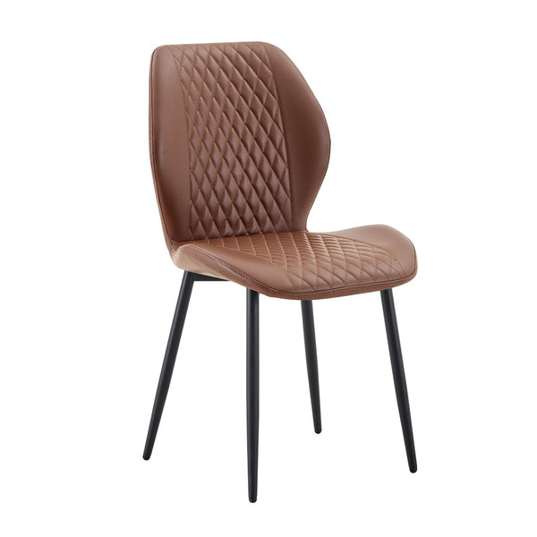 English Elm 4-piece Diamond Quilted Upholstered Dining Chair Set with Sleek Black Metal Legs Brown+Black W1151P458008