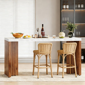 English Elm Coffee Bar Table with Faux Marble Top and Walnut Legs for Modern Home Dining T3971P454244