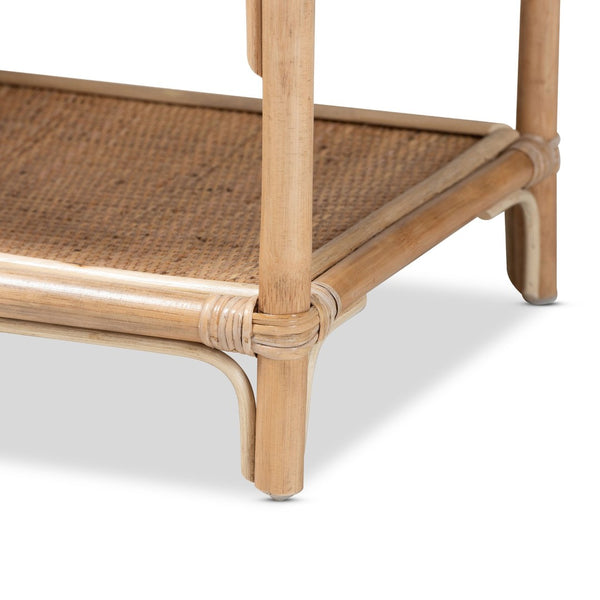 English Elm Modern Rattan Three Tier Open Shelf Handcrafted Bohemian Organizer for Living Rooms B2750P470039